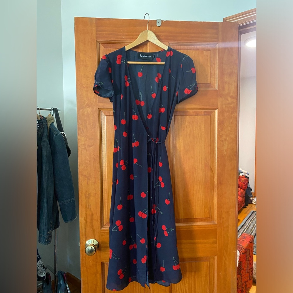 Realisation Par The Teale Wild Cherry Silk Wrap Dress Medium